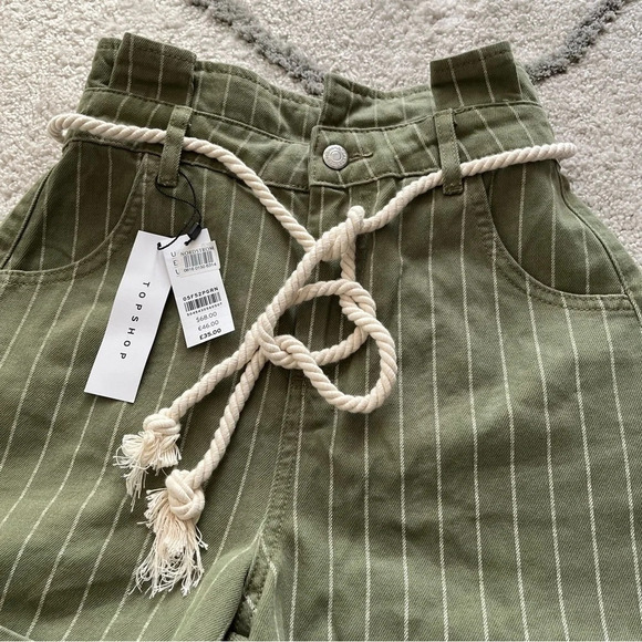 Topshop Green Stripe Paperbag High Waist Shorts high rise 4 new - Picture 7 of 13